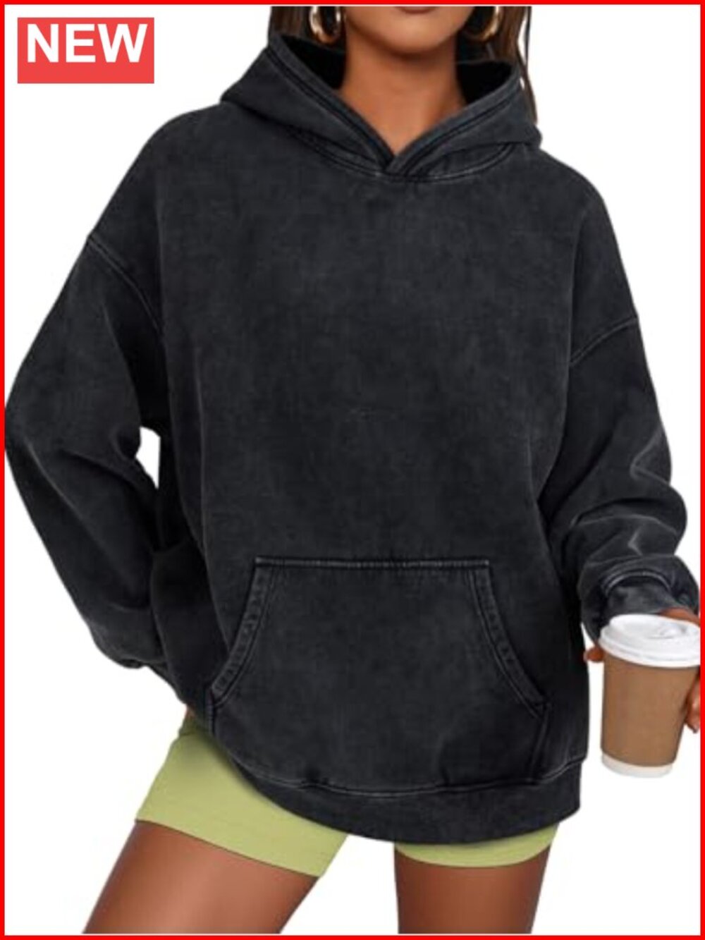Oversized Acid Wash Hoodie Sweatshirt Pullover with Pockets